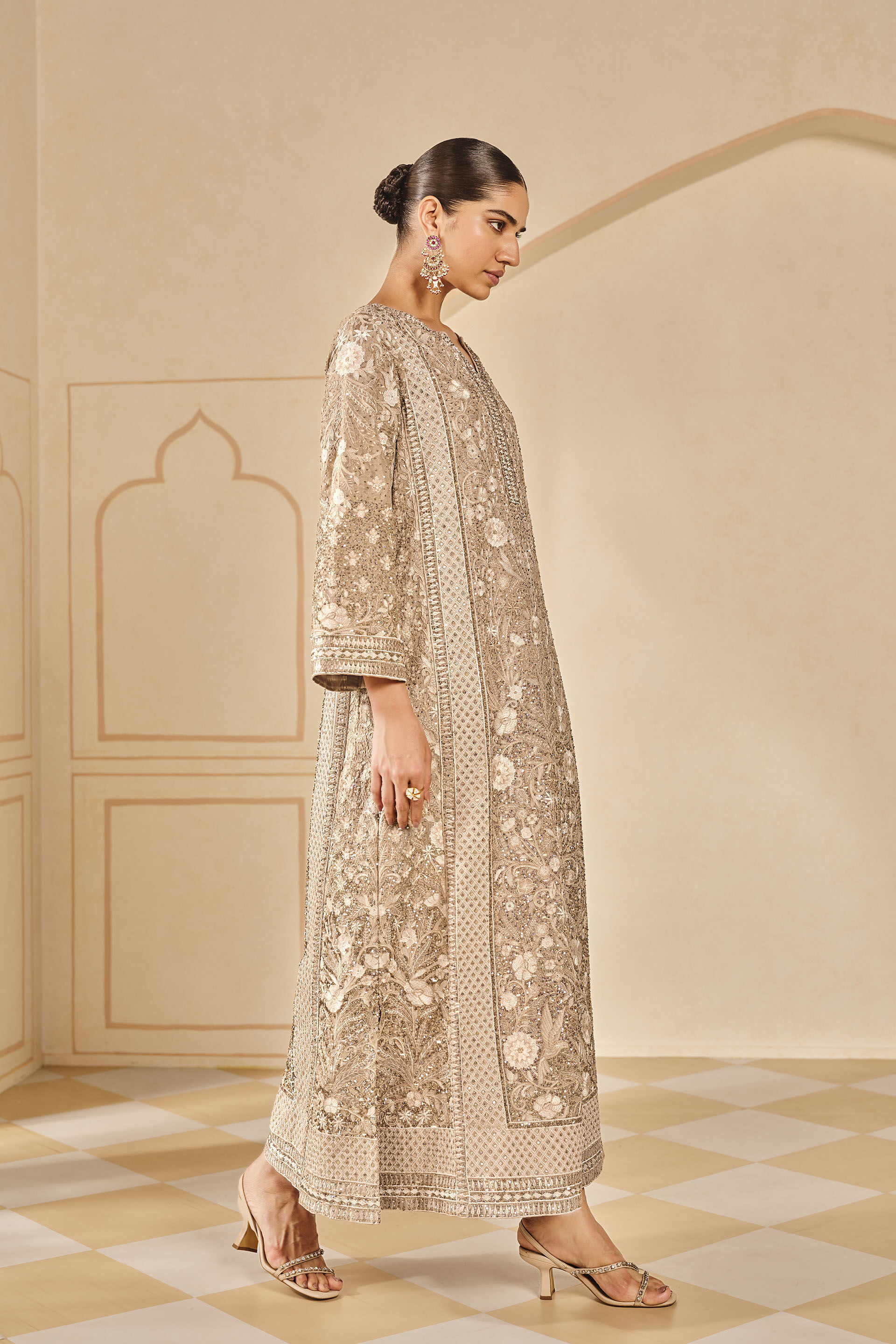 Arisa Embroidered Silk Kaftan Bronze